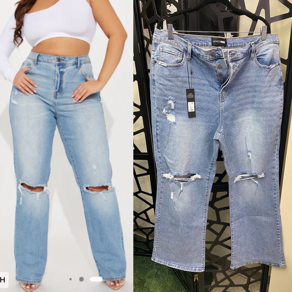 Fashion Nova Medium Blue Straight Leg Jeans
